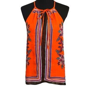 Just Pearls Vibrant Multicolor Sleeveless Blouse Floral Mandala Design Sz. Large